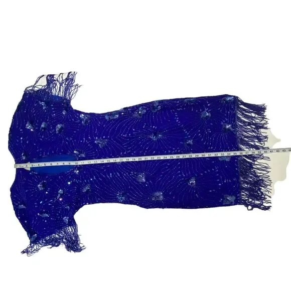 Stenay Womens Evening Silk Dress | 8 | Sequin Beaded Fringe | Royal Blue - Picture 16 of 16